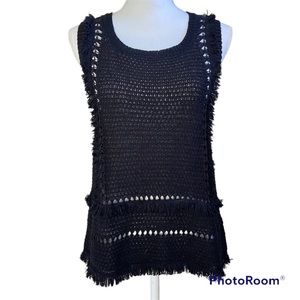 Pepin Black Sleeveless Sweater Open Knit Small